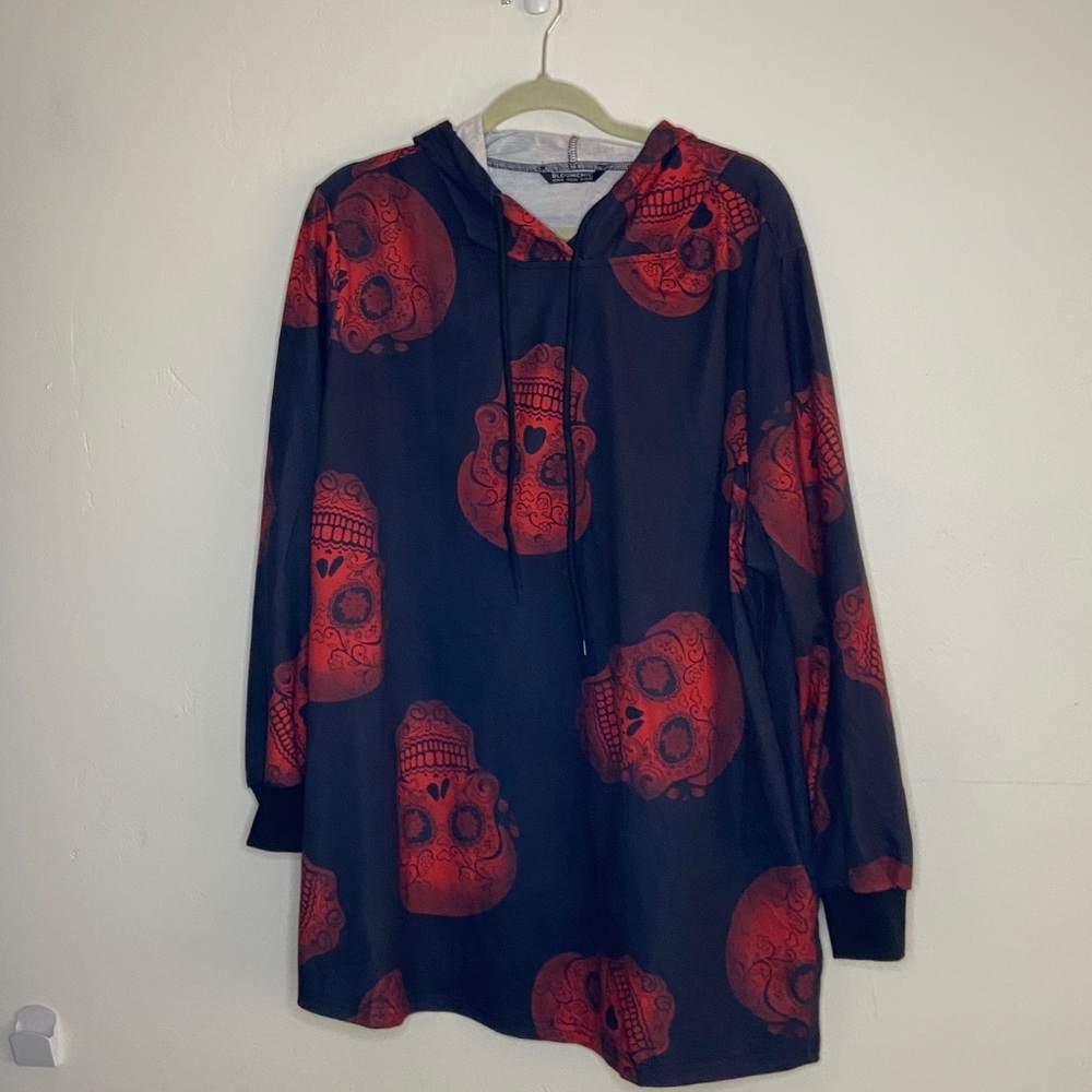 BloomChic Black Label Hoodie Top with sugar skull design.